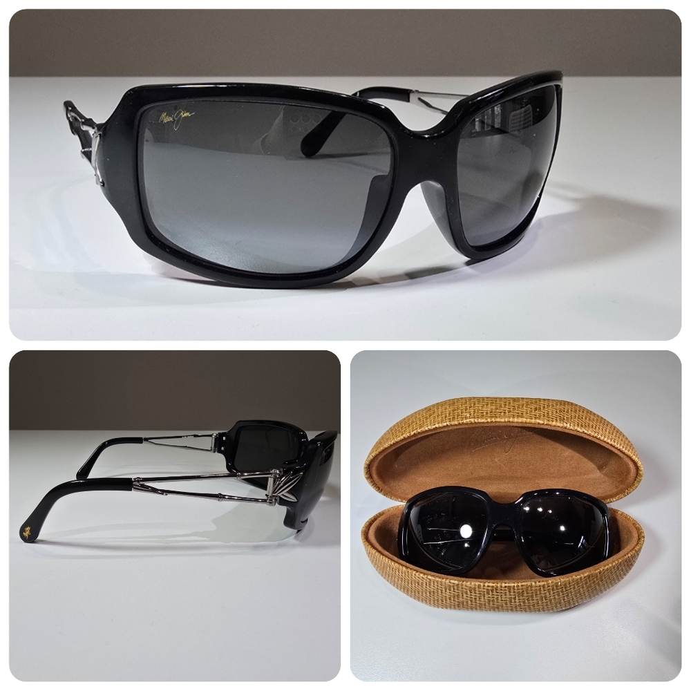 Maui Jim Bamboo Sunglasses Black Silver MJ 104 17 Maui Evolution 8 Base Curve